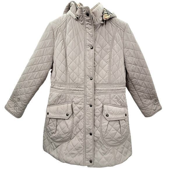 HP Miju Beige Quilted‎ Lined  zip and Snap Hooded Parka Jacket - Picture 1 of 16